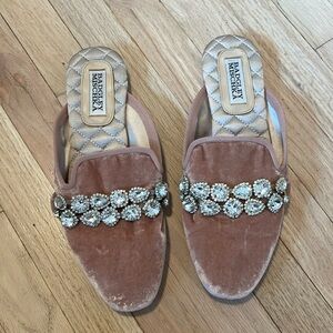 Badgley Mischka Wade Crystal Pink Velvet Mules, Size 7